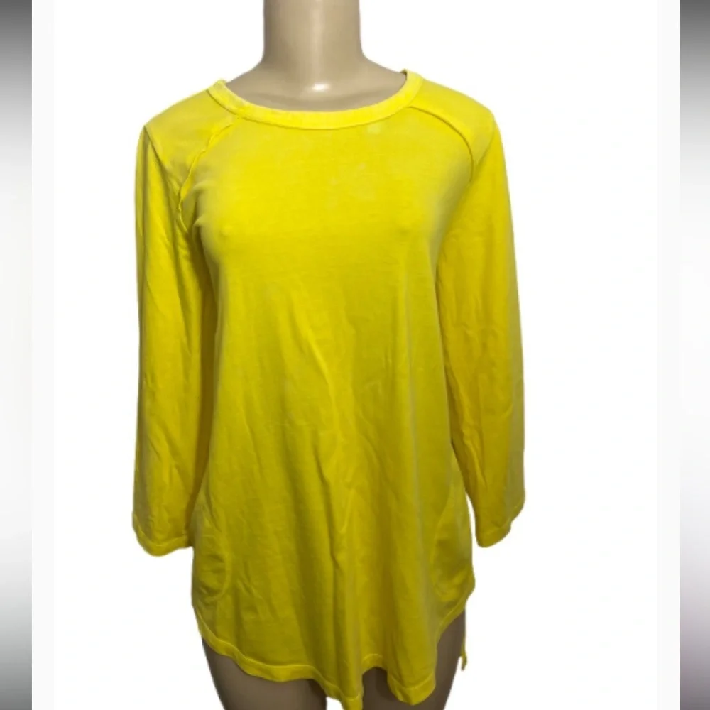 LOGO by Lori Goldstein Yellow 3/4 Sleeve‎ Tunic Top high low pockets size medium - Picture 2 of 11